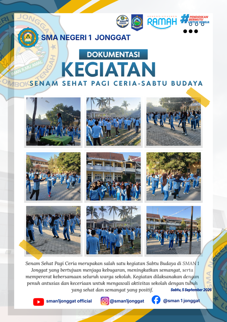Semangat Pagi Menggelora, SMAN 1 Jonggat Gelar Senam Sehat Pagi Ceria dalam Rangkaian Sabtu Budaya